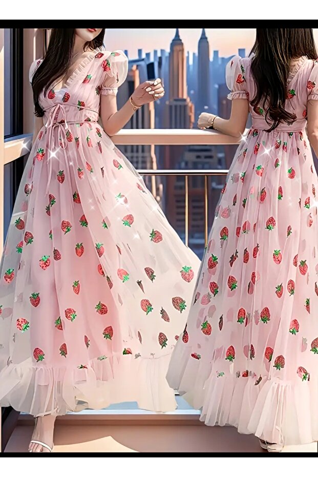 Çilek 🍓 desenli tasarım elbise 👗 - 1
