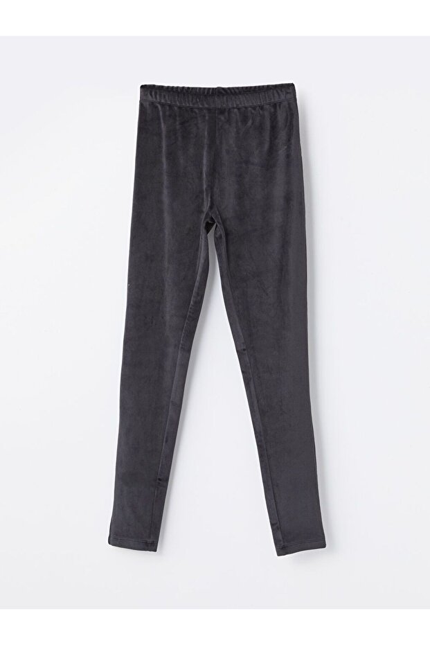 Siyah Beli Lastikli Basic Kız Çocuk Kadife Tayt - 1