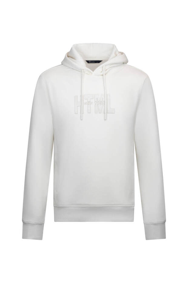 White Regular Fit Cotton Hooded Kangaroo Pocket Sweatshirt