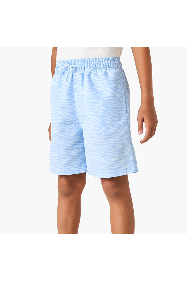 شورت سباحة مطبوع برباط مطاطي وجيوب - 1