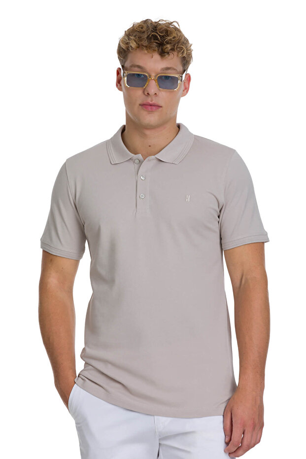 Ecru Regular Fit 100% Cotton Polo Neck T-Shirt