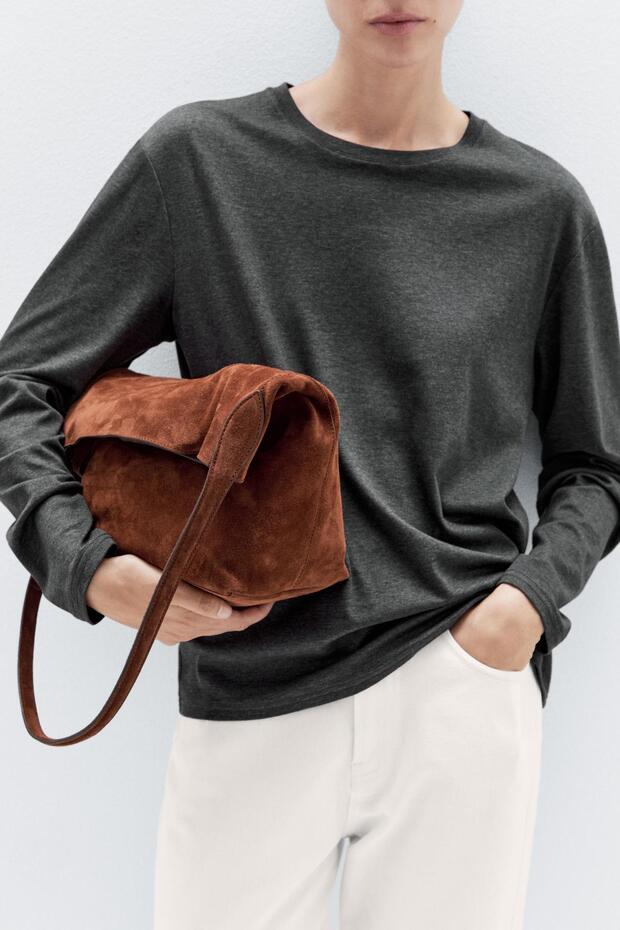 Kalın süet deri bucket çanta - 4