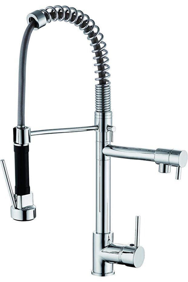 Deck Mounted Kitchen Mixer With Sprayer - Chrome Single Handle Pull Down - 1