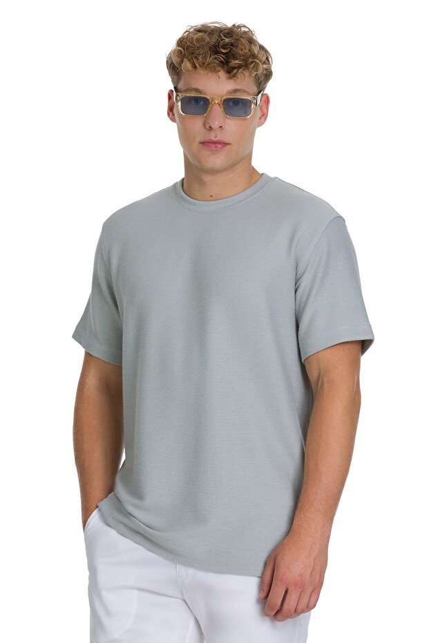 Gray Regular Fit Crew Neck Basic T-Shirt - 1