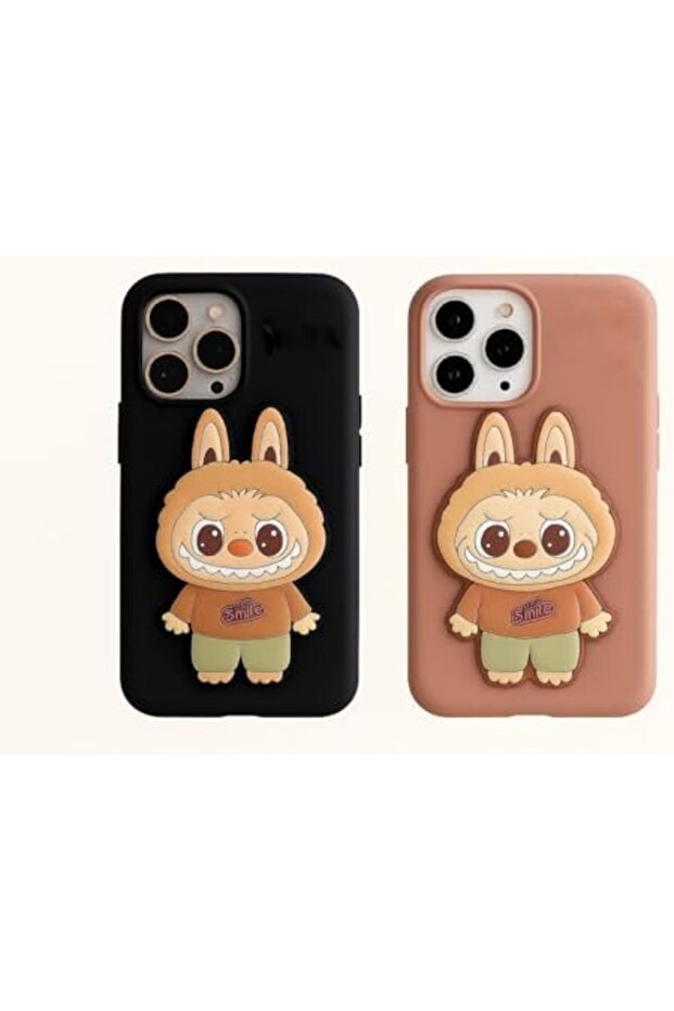 (2pCombo)-3D Cartoon Bunny Case, Soft Silicone Back Cover 13 pro, Black and Brown