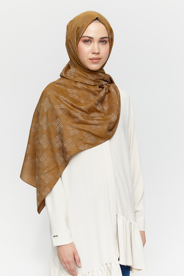 Jakarlı Monogram Şal - 1