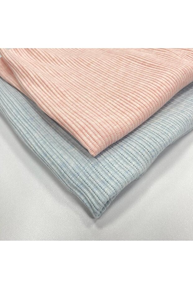 Pamuklu Pointelle Kaşkorse Kumaş | Mavi Melanj - 3