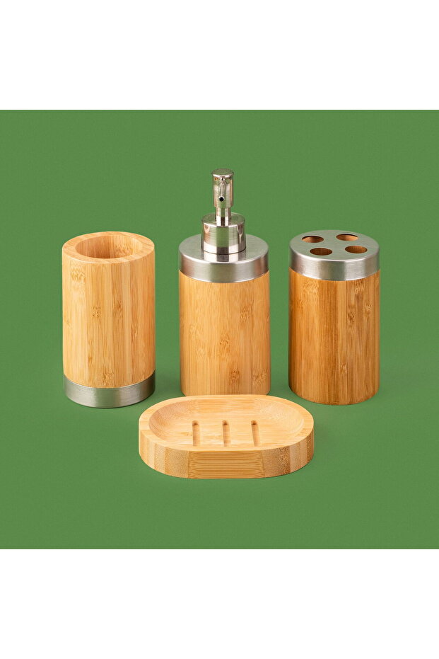 Bath Bambu 4'lü Banyo Aksesuar Seti - Bej - 4