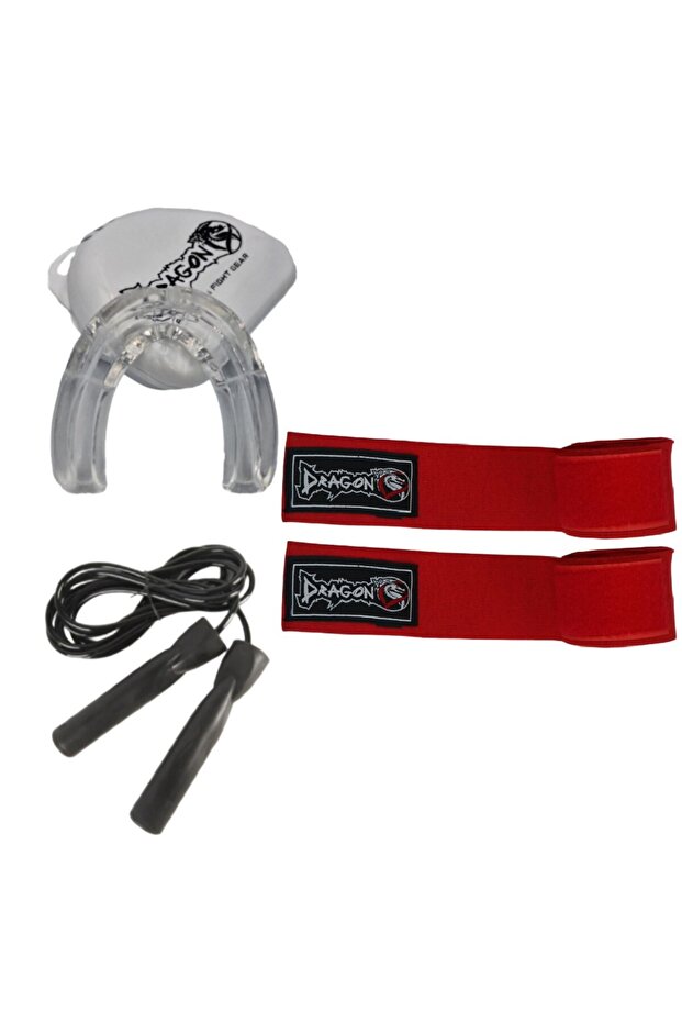 3.5 Meters Red Elastic Boxing Bandage Professional Transparent Mouthguard and Jump Rope Set