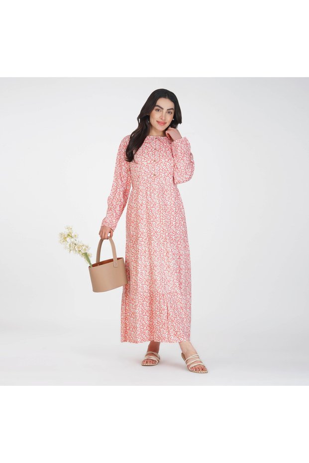 Rayon Floral Print Maxi Dress - Peter Pan Collar Neck, Available in 3 Colors.