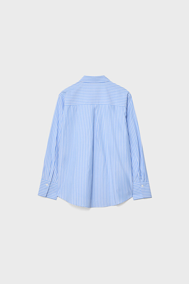 Çizgili poplin kumaşlı, cepli basic gömlek - 7
