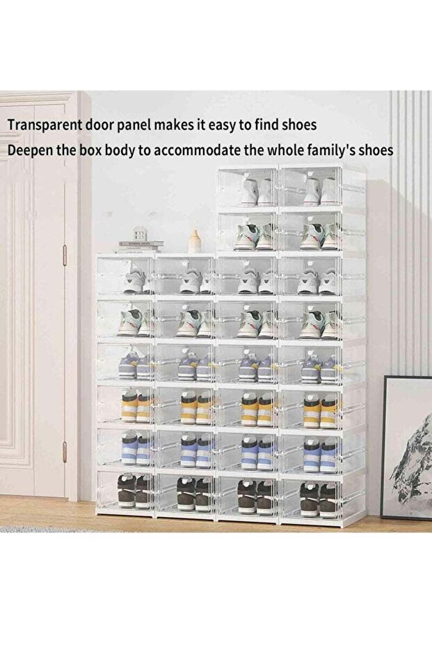 صناديق تخزين أحذية بلاستيكية شفافة، قابلة للتكديس، بأبواب، من طبقة واحدة - 5