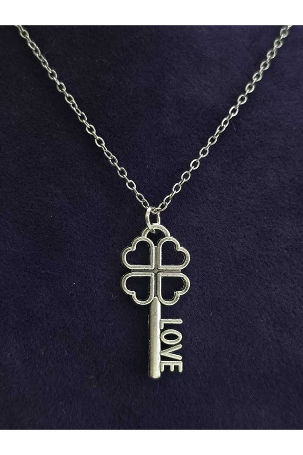 Key Model Love Written Love Lover Themed Special Design Love Luck Icon Key Steel Necklace
