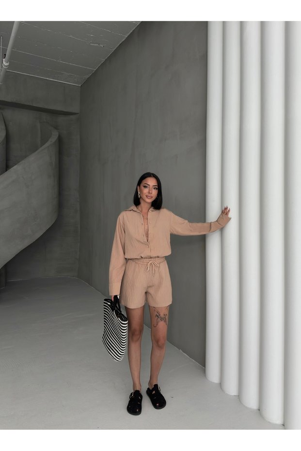 Women's Linen Shirt and Shorts Two-Piece Set