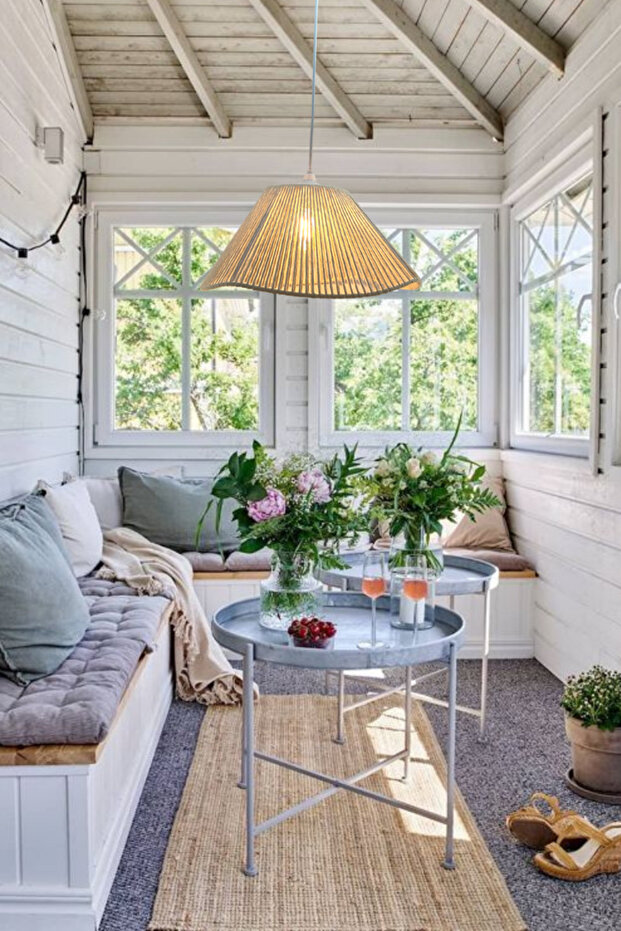 El İşi Örme Krem Dalgalı Model Tek Sarkıtlı Avize - 1