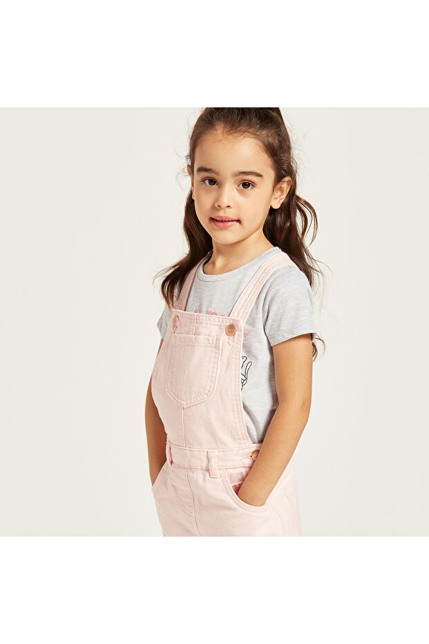 Solid Dungarees with Pockets - 3