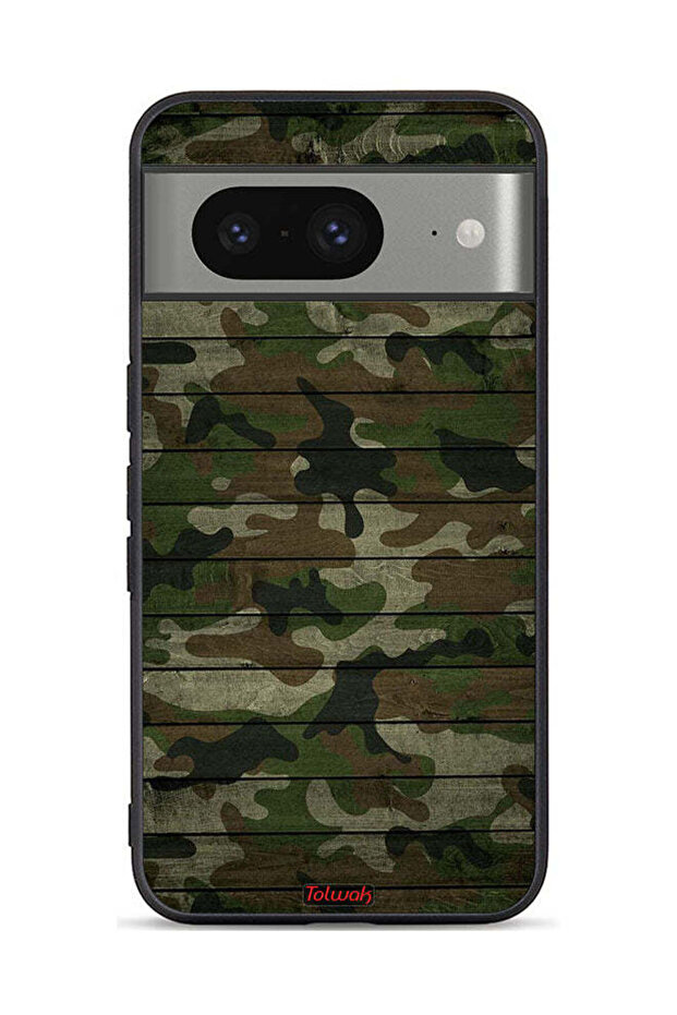 Google Pixel 8 Protective Case Cover Camouflage Wooden Pattern