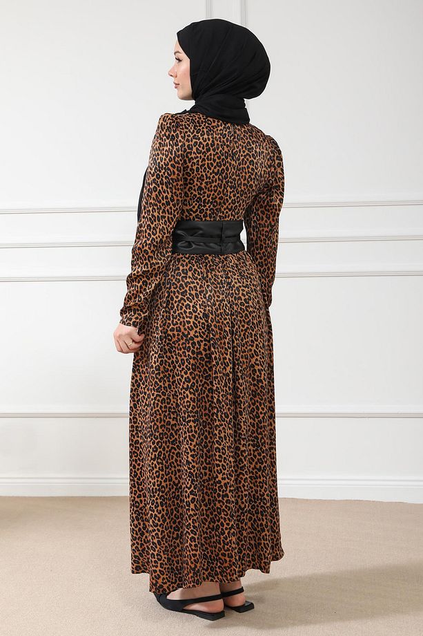 Leopar Desenli Elbise - 3