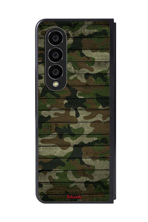 Samsung Galaxy Z Fold 4 Protective Case Cover Camouflage Wooden Pattern
