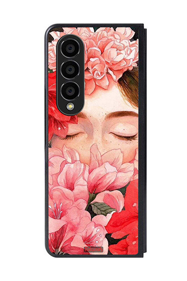 Samsung Galaxy Z Fold 4 Protective Case Cover Girl Face Hide In Flowers Art