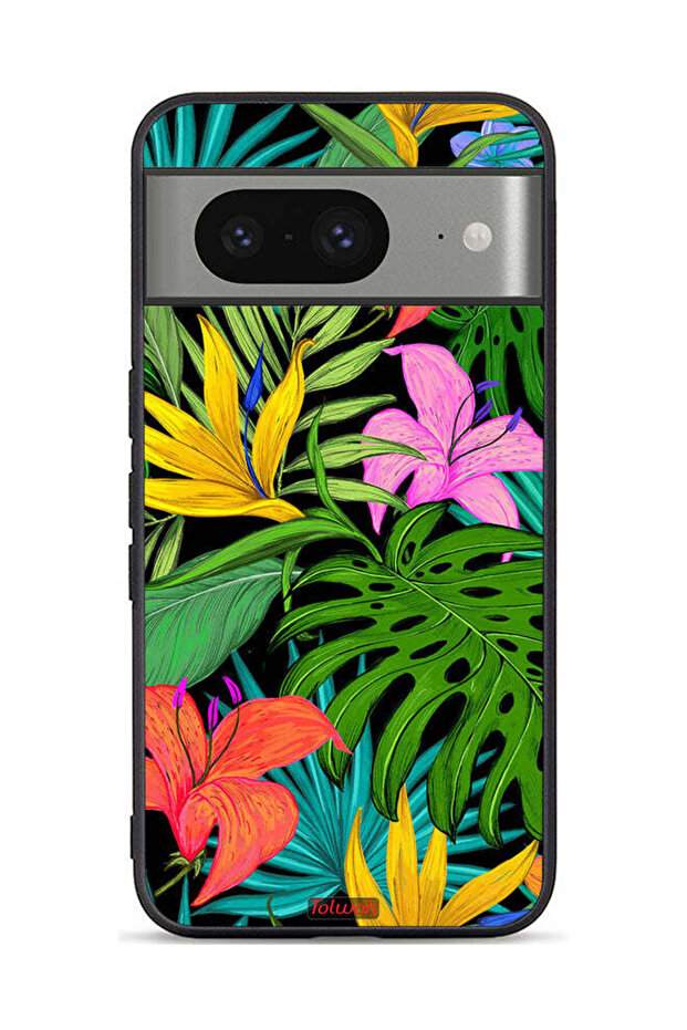 Google Pixel 8 Protective Case Cover Pattern Tropical Flowers Leaves