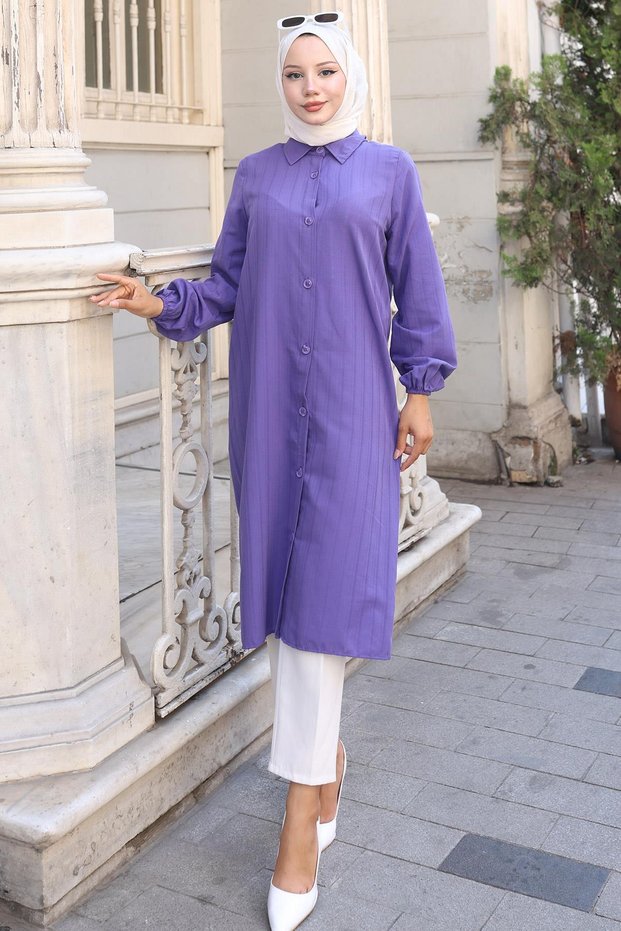 Summer Long Cotton Tunic Purple Hm2109