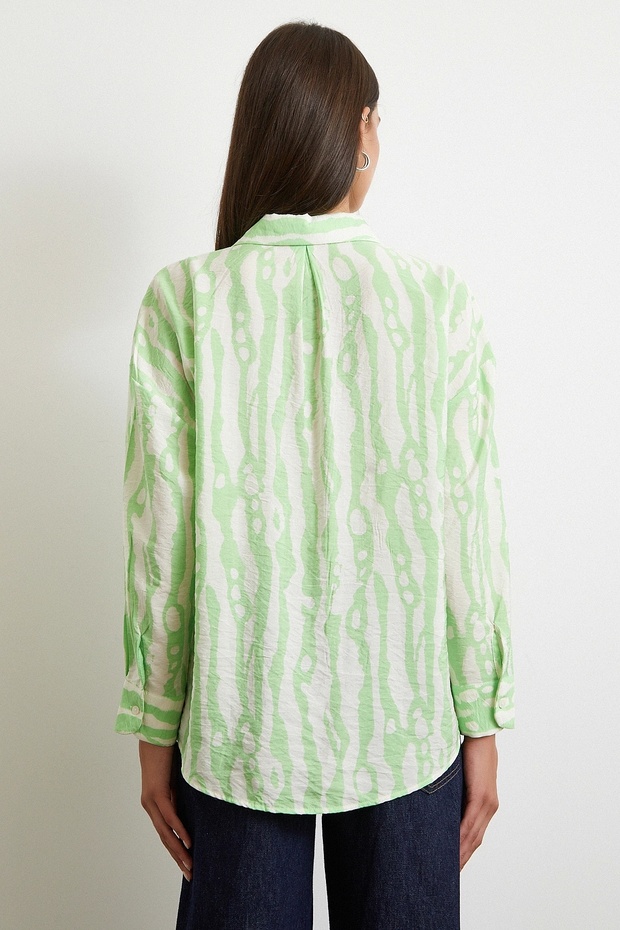 Zebra Pattern Modal Shirt Green - 4