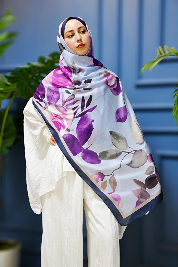 شال حريري من القطن بنمط قزحية - 1