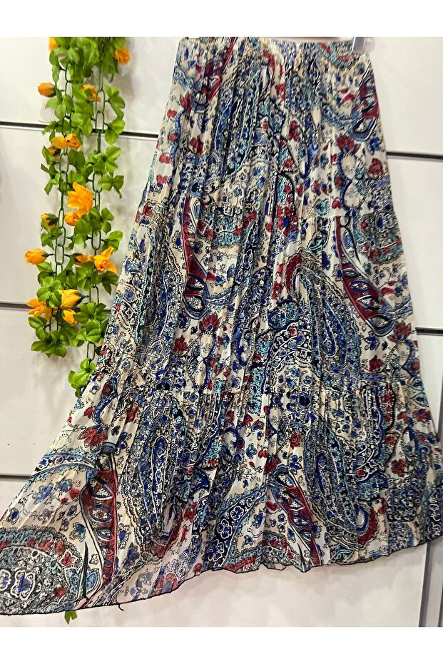 Patterned Three-Layer Chiffon Skirt with Lining - 1