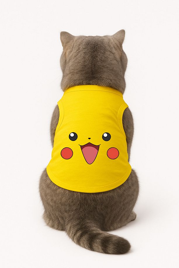 Kedi Kıyafeti Elbiseleri Atlet - Pikachu Baskılı Sarı Atlet - XL Beden - 2