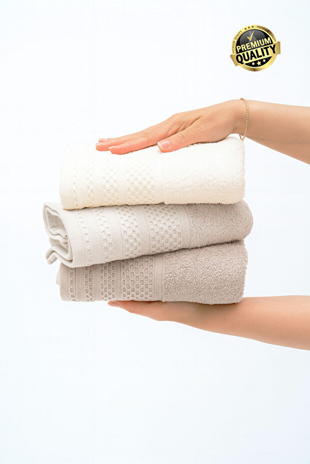 Softure 3-Piece Hand Face Towel | Daily Use | 50X90Cm | Soft, Durable | Beige Tones