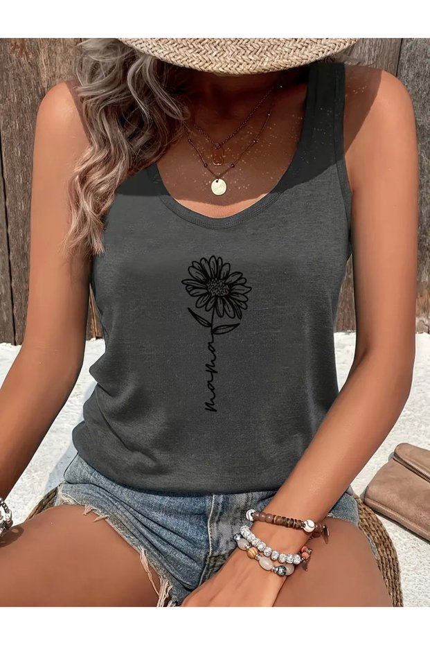 Minimal Flower Printed Women's T-Shirt