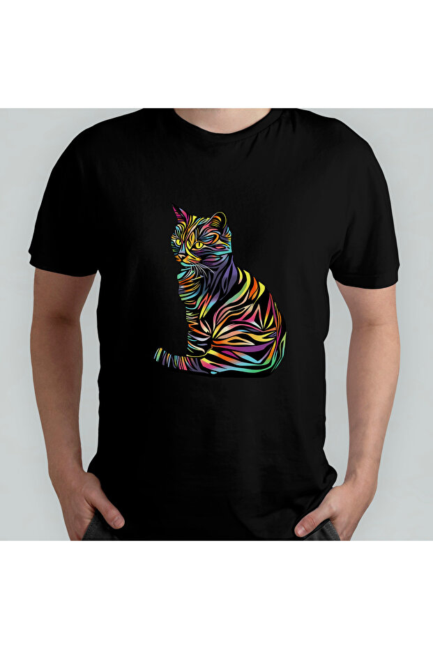 Cat Cat Illustration Unisex 100% Cotton Crew Neck T-Shirt Model 1