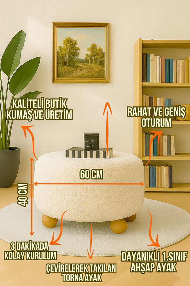 Linonova Xlarge Oturma Alanı Pofidik Puf Bench Orta Sehpa Ahşap Ayak - 2