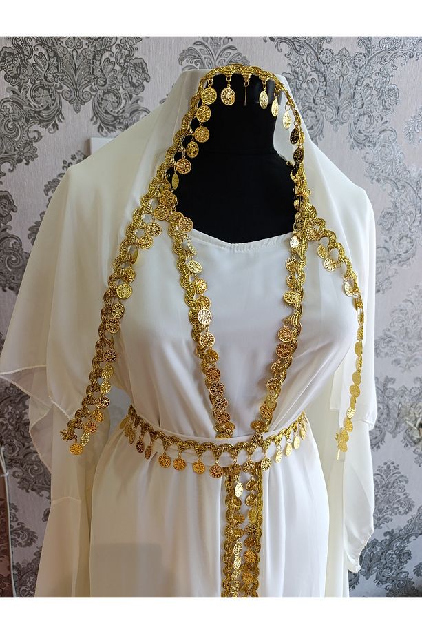 Yöresel abaya takımı çeyrekli beyaz - 2