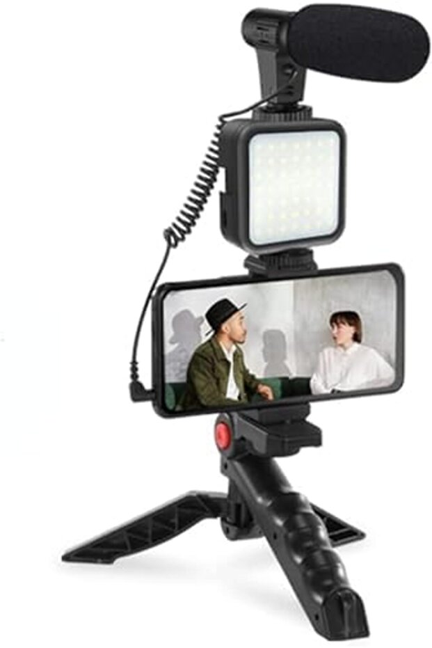 Vlogging Studio Kit with Microphone, LED Fill Light, Mini Tripod, Photography Video Shooting Set for