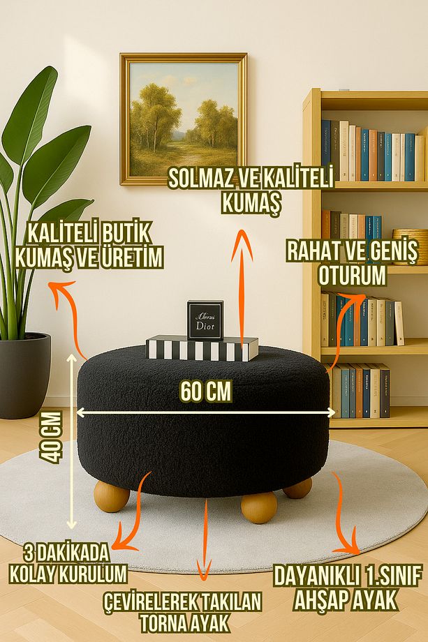 Linonova Xlarge Oturma Alanı Pofidik Puf Bench Orta Sehpa Ahşap Ayak - 2