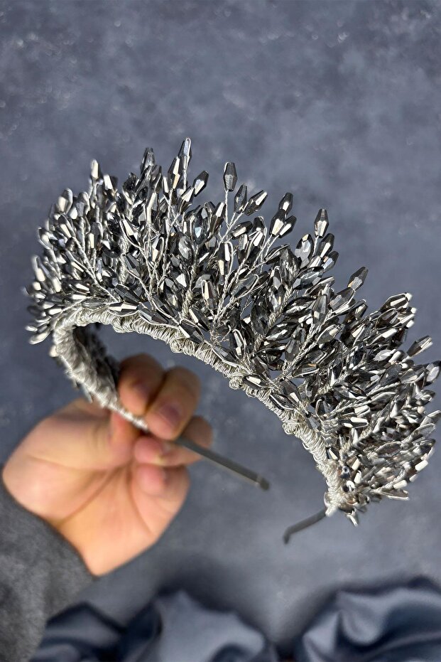 Anthracite Gray Elisa Design Beaded Bridal Henna Crown Hair Accessory