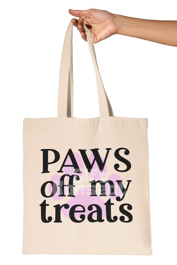 Paws Off My Treats Written Funny Dog Reward Warning Printed Gift Organic Raw Cloth Bag
