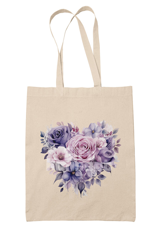 Purple Flowers Printed Gift Organic Raw Cloth Bag
