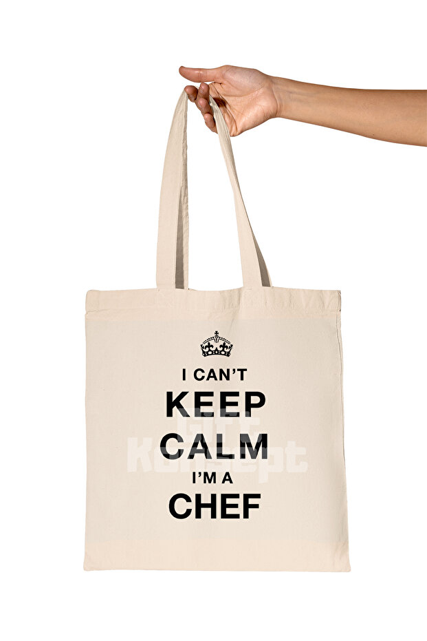 حقيبة من القماش الخام العضوي مطبوع عليها Keep Calm Chef