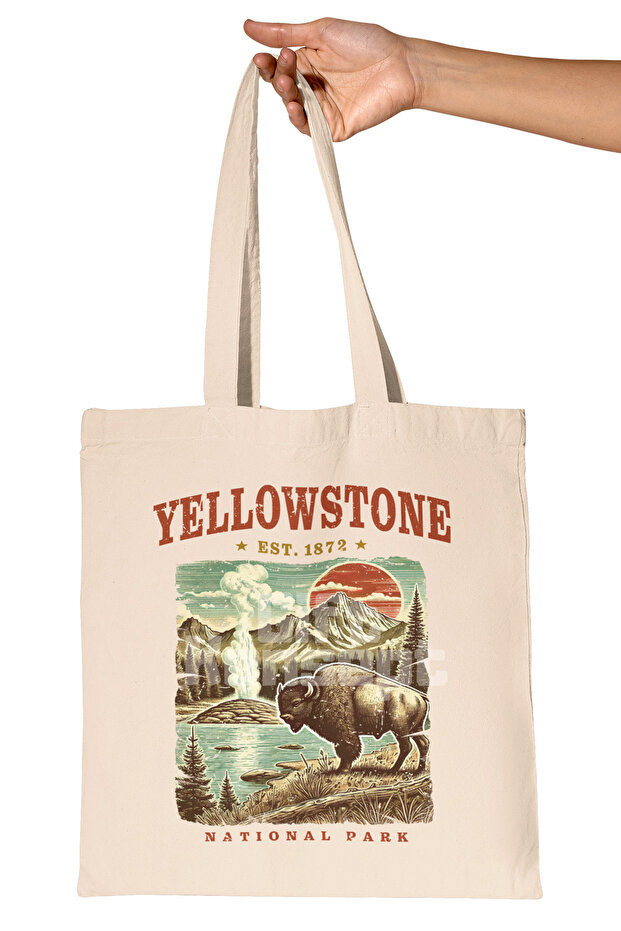 Yellowstone Summer Trip Printed Summer Vacation National Park Printed Gift Organic Raw Cloth Bag
