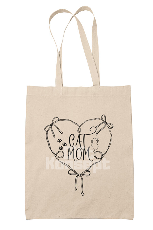 Cat Mom Written Cat Mom Cat Lover Printed Gift Organic Raw Cloth Bag