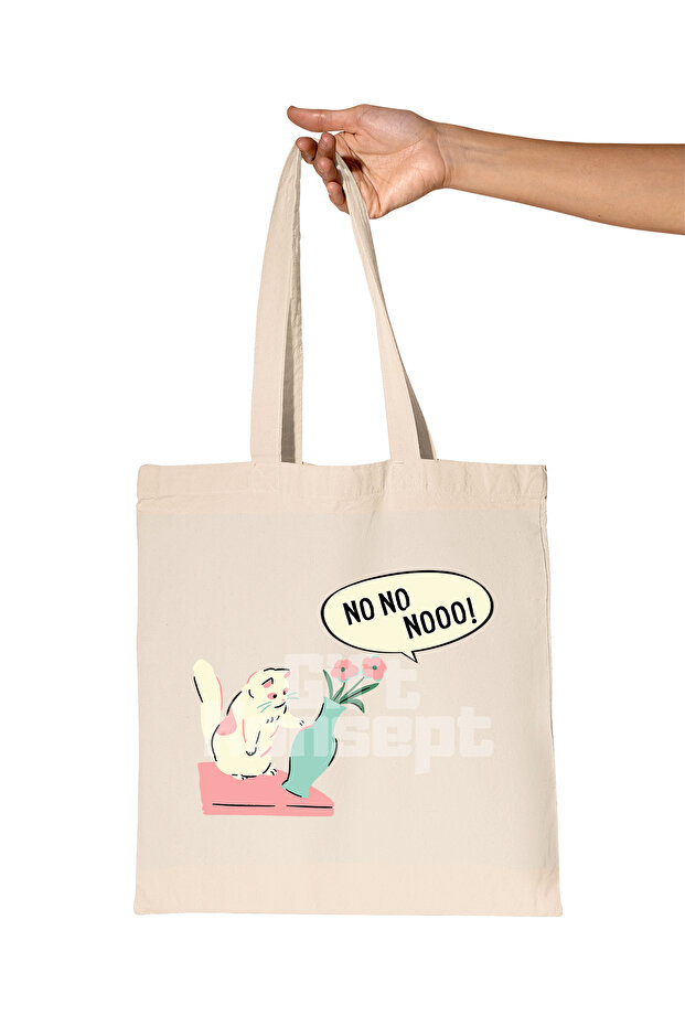 Oh No No! Naughty Cat Printed Gift Organic Raw Cloth Bag