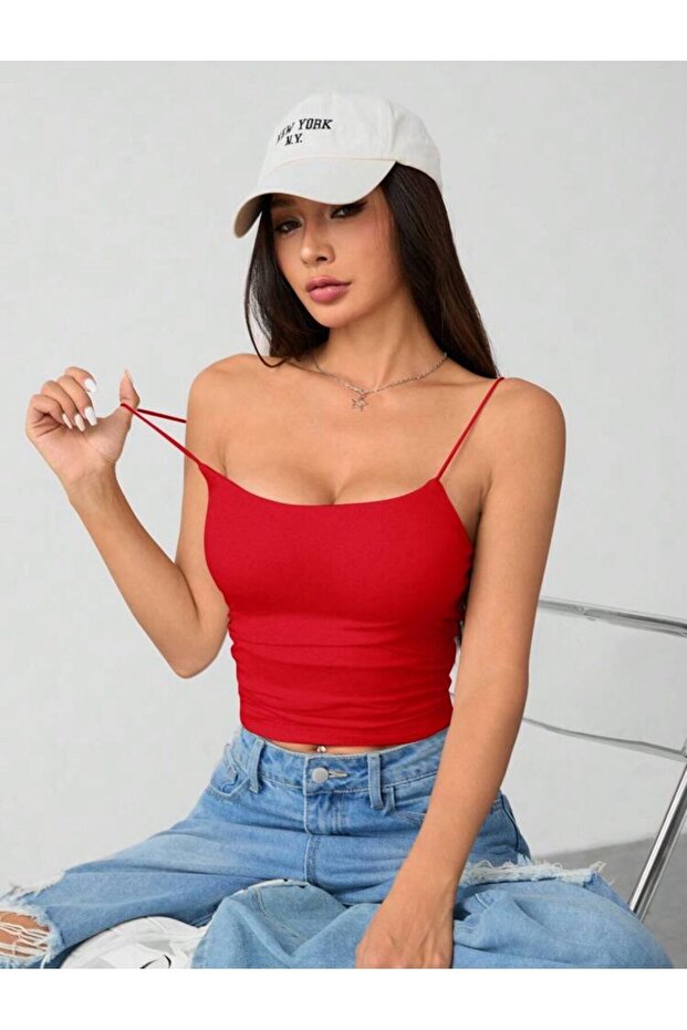 Kadın İp Askılı Örme Body Bluz - 4