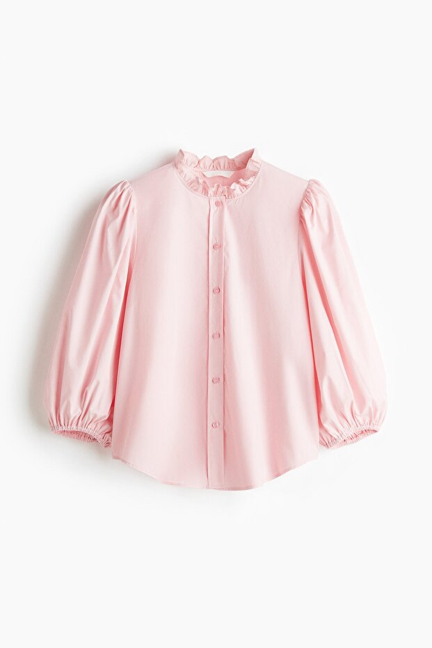 Yakası Fırfırlı Poplin Bluz - 1