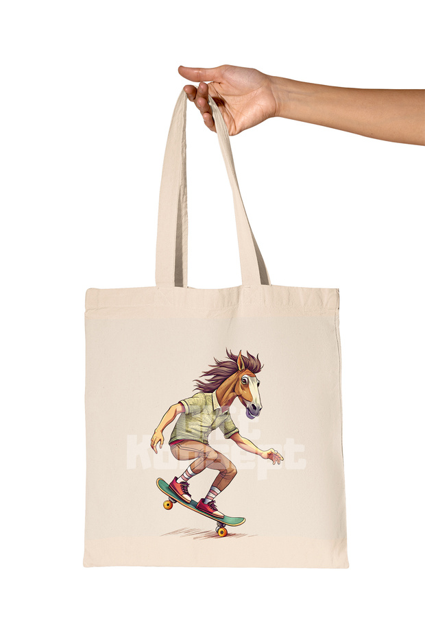 Skateboarding Horseman/Horse Man Printed Gift Organic Raw Cloth Bag