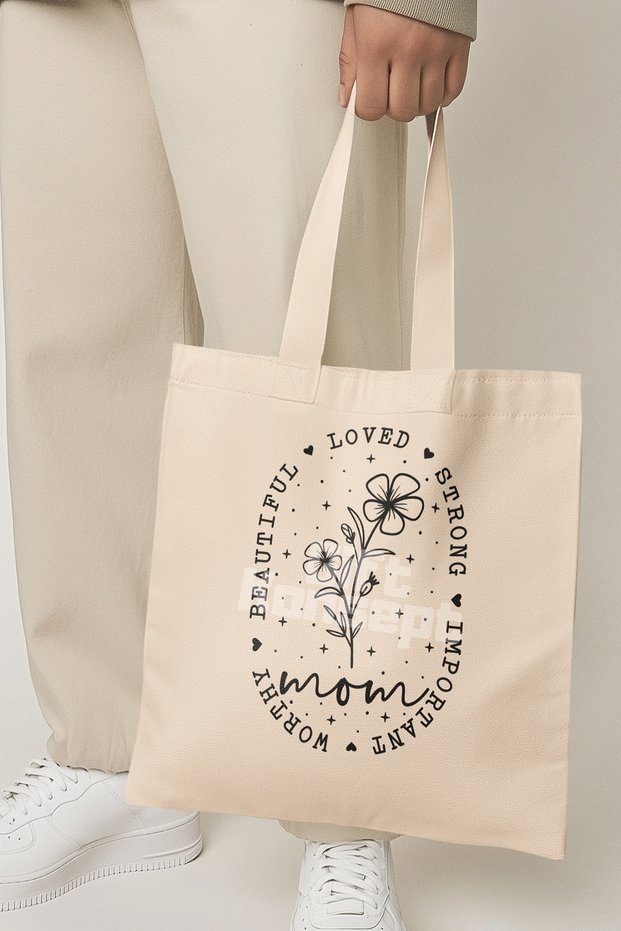 Mom Flower Floral Mother Mother's Day Special Printed Gift Organic Raw Cloth Bag