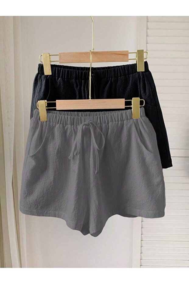 Kadın Belden Bağlamalı 2'li Şort - 3