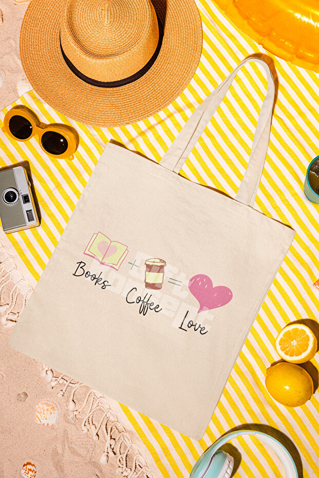 Books Coffee Love Themed Book and Coffee Enthusiast Printed Gift Organic Raw Cloth Bag